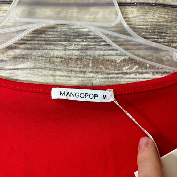 Mangopop Bodysuit M Medium Red Square Neck Long Sleeve‎ Top NWT - Picture 5 of 5
